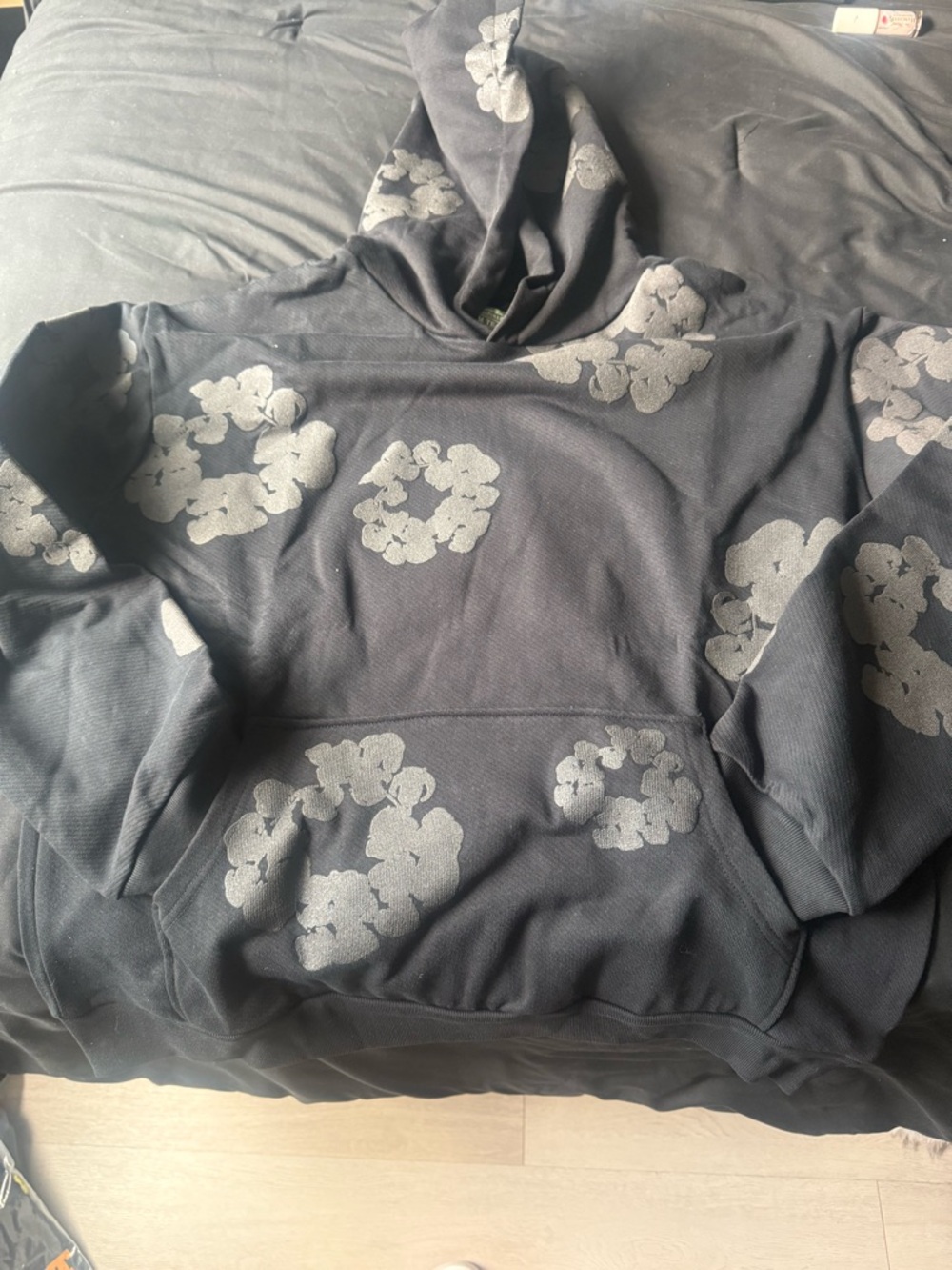 Men's Black Hoodie with Gray Floral Print